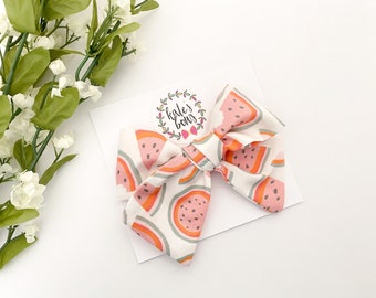 Watermelon Millie Style Bow, summer bow, melon, pink watermelon, muted colors, hairbow, hair bow, hairbows, headbands, Kate’s Bows