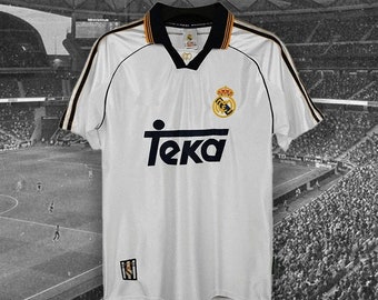 1998-2000 Vintage Retro Real Madrid Home Football/Soccer Jersey, Customizable Name and Number, Raúl, Hierro, Roberto Carlos