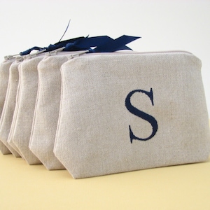 Personalized Cosmetic Bag | Monogram Makeup Bag Small | Linen Makeup Bag | Bridesmaid Cosmetic Bag | Initial Makeup Bag Travel Gift for Her