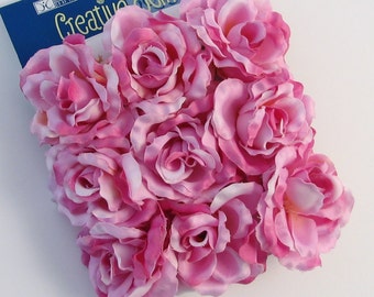 9 rosas de seda rosadas de 5 cm de diámetro, rosas artificiales rojas, juego de rosas rosas, flores de seda, tallos de rosas de seda rosadas, flores artesanales de rosas