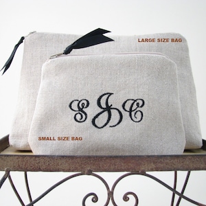 Personalized Linen Cosmetic Bag // Linen Clutch // Monogrammed Cosmetic Bag // Linen Makeup Bag // Monogram Makeup Bag // Gift for Her image 7