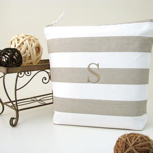 Monogrammed Lingerie Bag, Monogram Stripe Bag, Personalized Lingerie Travel Bag, Personalized Bridesmaid Bag, Large Makeup Bag, Travel Gift