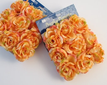 9 rosas de seda de 5 cm de diámetro, rosas artificiales, juego de rosas naranjas, flores de seda, rosas de seda amarillas, decoración para Acción de Gracias.