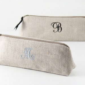 Linen Makeup Brush Holder, Makeup Brush Bag, Brush Roll, Travel Makeup Brush Organizer, Monogram Pencil Case Gift for Her, Personalized Gift