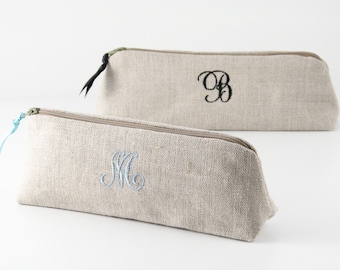 Estuche para brochas de maquillaje de lino, bolsa para brochas de maquillaje, enrollador de brochas, organizador de brochas de maquillaje de viaje, estuche para lápices con monograma, regalo para ella, regalo personalizado