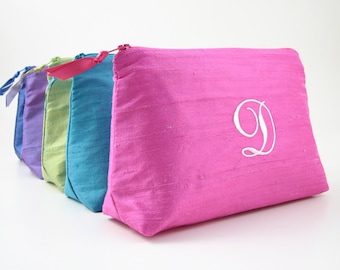 Personalized Cosmetic Bag ~ Bridesmaid Makeup Bag ~ Silk Makeup Bag ~ Monogram Clutch ~ Personalized Makeup Bag ~ Travel Gift for Her