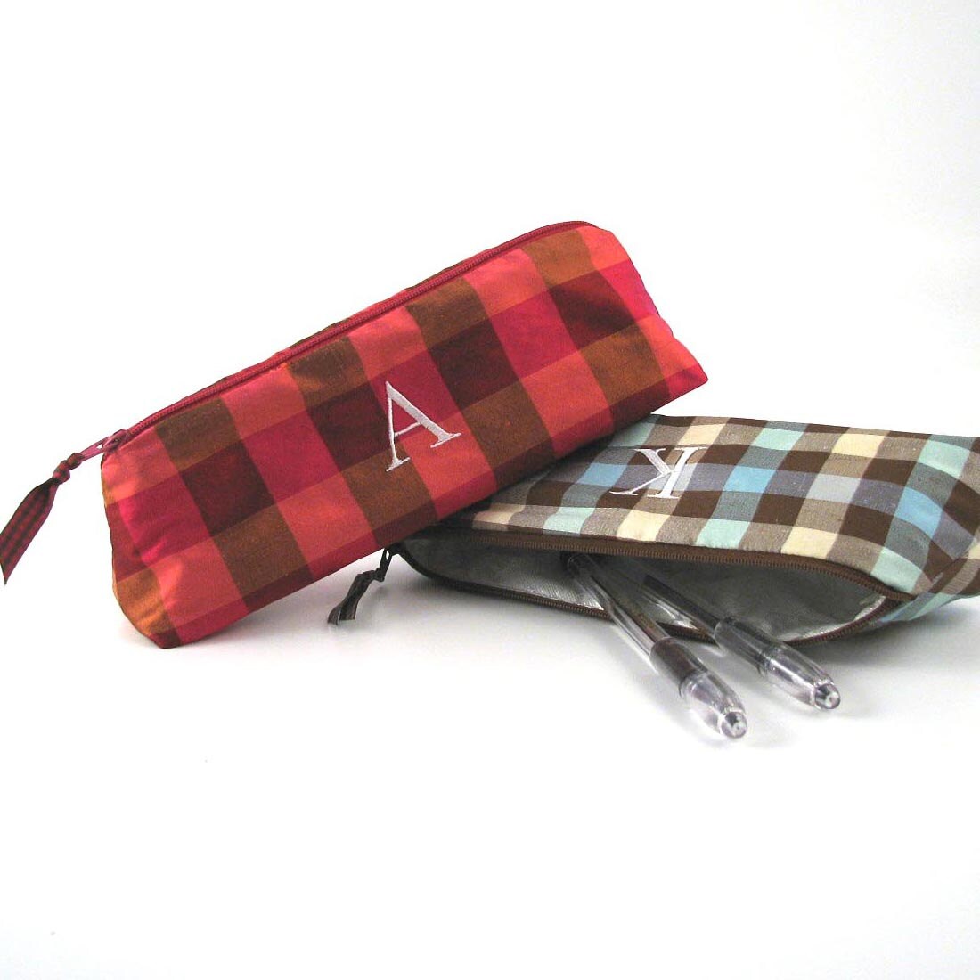 personalized plaid silk cosmetic brush case by Objects of Desire