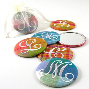 Monogram Purse Mirror / Personalized Purse Mirror / Plaid Silk Purse Mirror / Personalized Bridesmaid Gift / Teacher Gift / Stocking Stuffer image 1