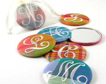 Monogram Purse Mirror / Personalized Purse Mirror / Plaid Silk Purse Mirror / Personalized Bridesmaid Gift / Teacher Gift / Stocking Stuffer