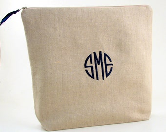 Monogrammed Lingerie Bag Linen Travel Bag, Personalized Linen Toiletry Bag, Underwear Bag, Large Makeup Bag Gift for Her, Bridesmaid Bag