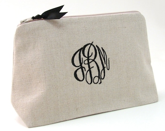 Monogram Cosmetic Bag ~ Personalized Makeup Bag ~ Personalized Gift for Women ~ Linen Makeup Bag ~Personalized Bridesmaid Bag, Gift for Her