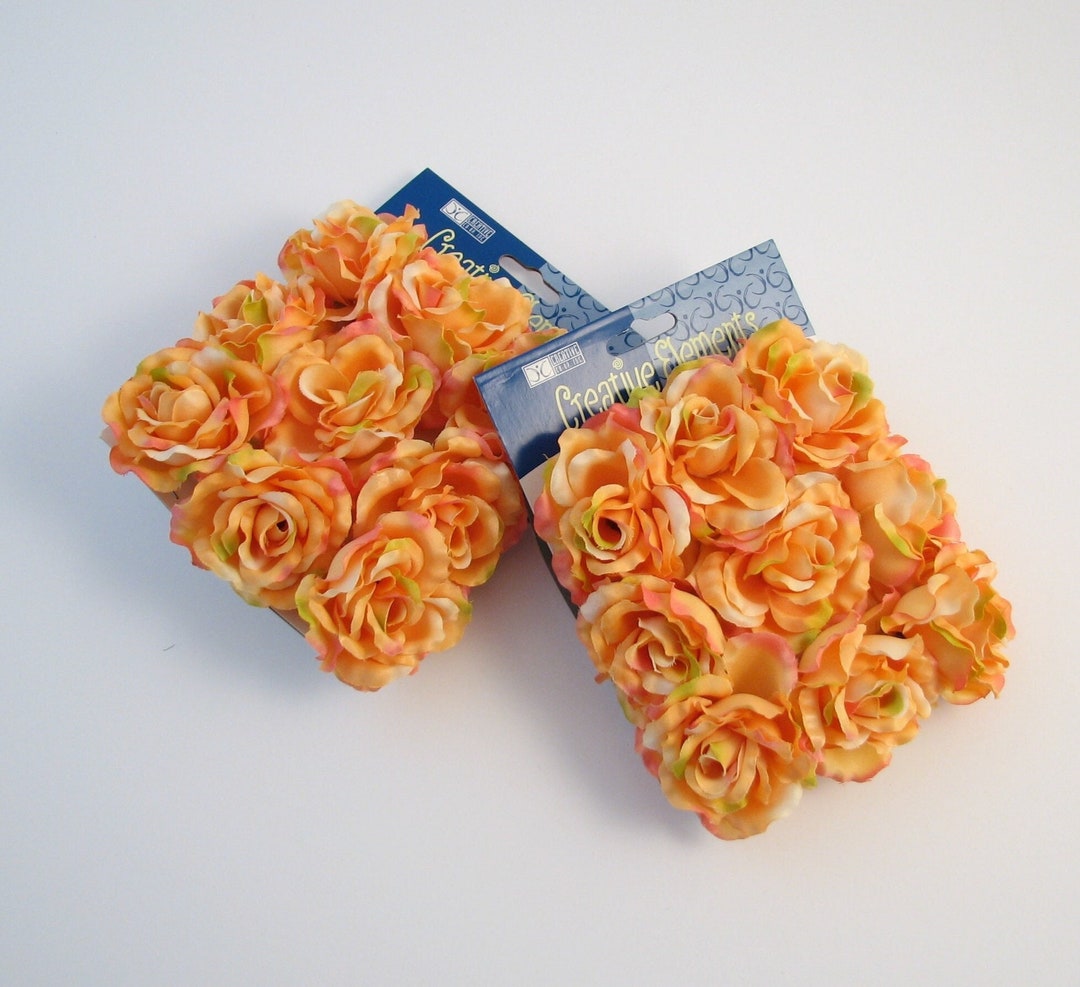 9 Silk Rose Heads, 2'' Diameter Roses, Artificial Roses, Orange Rose