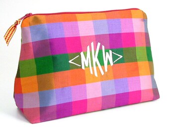 Monogrammed Plaid Silk Cosmetic Bag // Plaid Clutch // Silk Plaid Makeup Bag // Monogrammed Makeup Bag // Gifts for Her