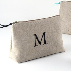 Personalized Linen Cosmetic Bag // Linen Clutch // Monogrammed Cosmetic Bag // Linen Makeup Bag // Monogram Makeup Bag // Gift for Her afbeelding 1