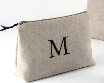 Personalized Linen Cosmetic Bag // Linen Clutch // Monogrammed Cosmetic Bag //  Linen Makeup Bag // Monogram Makeup Bag // Gift for Her