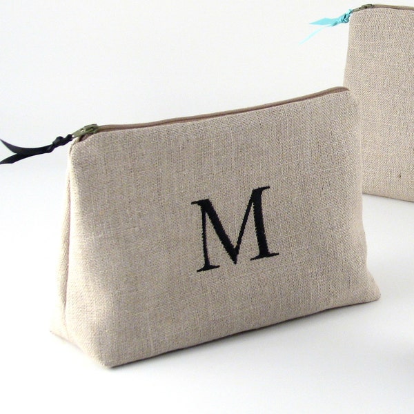 Personalized Linen Cosmetic Bag // Linen Clutch // Monogrammed Cosmetic Bag //  Linen Makeup Bag // Monogram Makeup Bag // Gift for Her