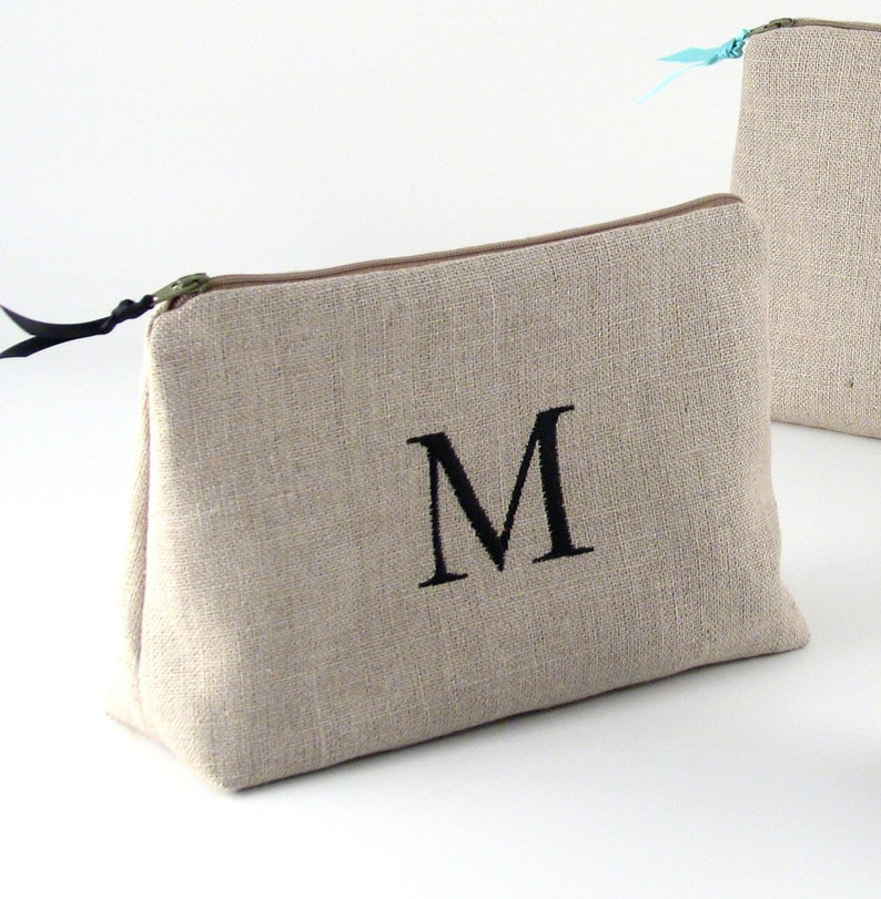 Personalized Linen Cosmetic Bag // Linen Clutch // Monogrammed Cosmetic Bag // Linen Makeup Bag // Monogram Makeup Bag // Gift for Her afbeelding 1