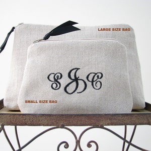 Personalized Cosmetic Bag Monogram Makeup Bag Small Linen Makeup Bag Bridesmaid Cosmetic Bag Initial Makeup Bag Travel Gift for Her image 7