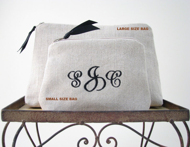 Personalized Cosmetic Bag Monogram Makeup Bag Small Linen Makeup Bag Bridesmaid Cosmetic Bag Initial Makeup Bag Travel Gift for Her image 7