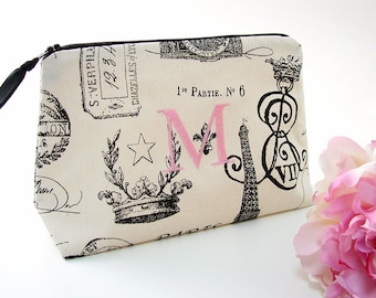 Personalized Makeup Bag, Monogram Cosmetic Bag, Paris Cosmetic Bag, French Makeup Pouch, Personalized Gift, Travel Gift for Her