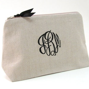 Personalized Linen Cosmetic Bag // Linen Clutch // Monogrammed Cosmetic Bag // Linen Makeup Bag // Monogram Makeup Bag // Gift for Her afbeelding 2