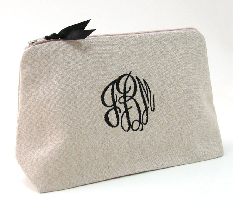 Personalized Linen Cosmetic Bag // Linen Clutch // Monogrammed Cosmetic Bag // Linen Makeup Bag // Monogram Makeup Bag // Gift for Her image 2