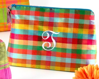 Personalized Plaid Silk Cosmetic Bag Find // Plaid Clutch // Silk Plaid Makeup Bag // Monogrammed Cosmetic Bag // Travel Gift for Her