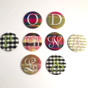 Monogram Purse Mirror / Personalized Purse Mirror / Plaid Silk Purse Mirror / Personalized Bridesmaid Gift / Teacher Gift / Stocking Stuffer image 2