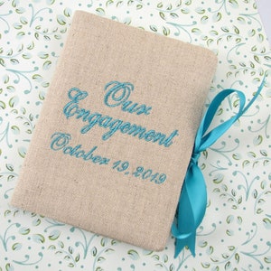 Engagement Photo Album with Date, Personalized Wedding Album 5x7, Monogram Linen Photo Album 4x6, Engagement Gift Custom Album Couples Gift
