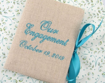 Engagement Photo Album with Date, Personalized Wedding Album 5x7, Monogram Linen Photo Album 4x6, Engagement Gift Custom Album Couples Gift