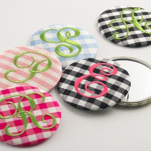 Monogram Purse Mirror / Personalized Purse Mirror / Plaid Silk Purse Mirror / Personalized Bridesmaid Gift / Teacher Gift / Stocking Stuffer image 3