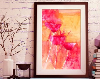 Poppy Watercolor Art Print, poppies watercolor print, poppy wall art, modern flower art