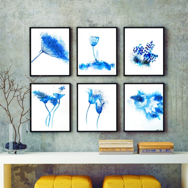 Abstract Watercolor set of 6 prints, wall art, flower watercolor painting, abstract watercolor prints FREE SHIPPING