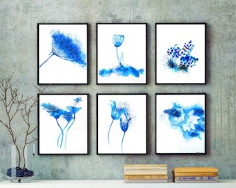 Abstract Watercolor set of 6 prints, wall art, flower watercolor painting, abstract watercolor prints FREE SHIPPING