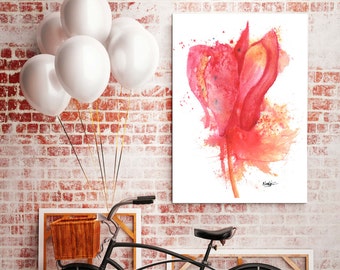 Flower Watercolor hipster hippie housewarming gift wall decor orange gift for girlfriend