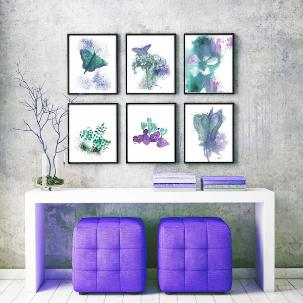 Teal Purple Wall Art Etsy