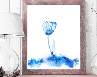 flower watercolor print blue flower art print painting wall art abstract wall art abstract watercolor floral poster floral wall hanging