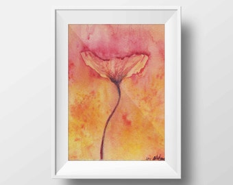 Watercolor Painting Poppy wall art, rustic wall art, watercolor painting, floral art print, wall art flowers, wall art watercolor