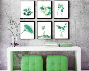 green wall art nature minimalist set of 6 instant download