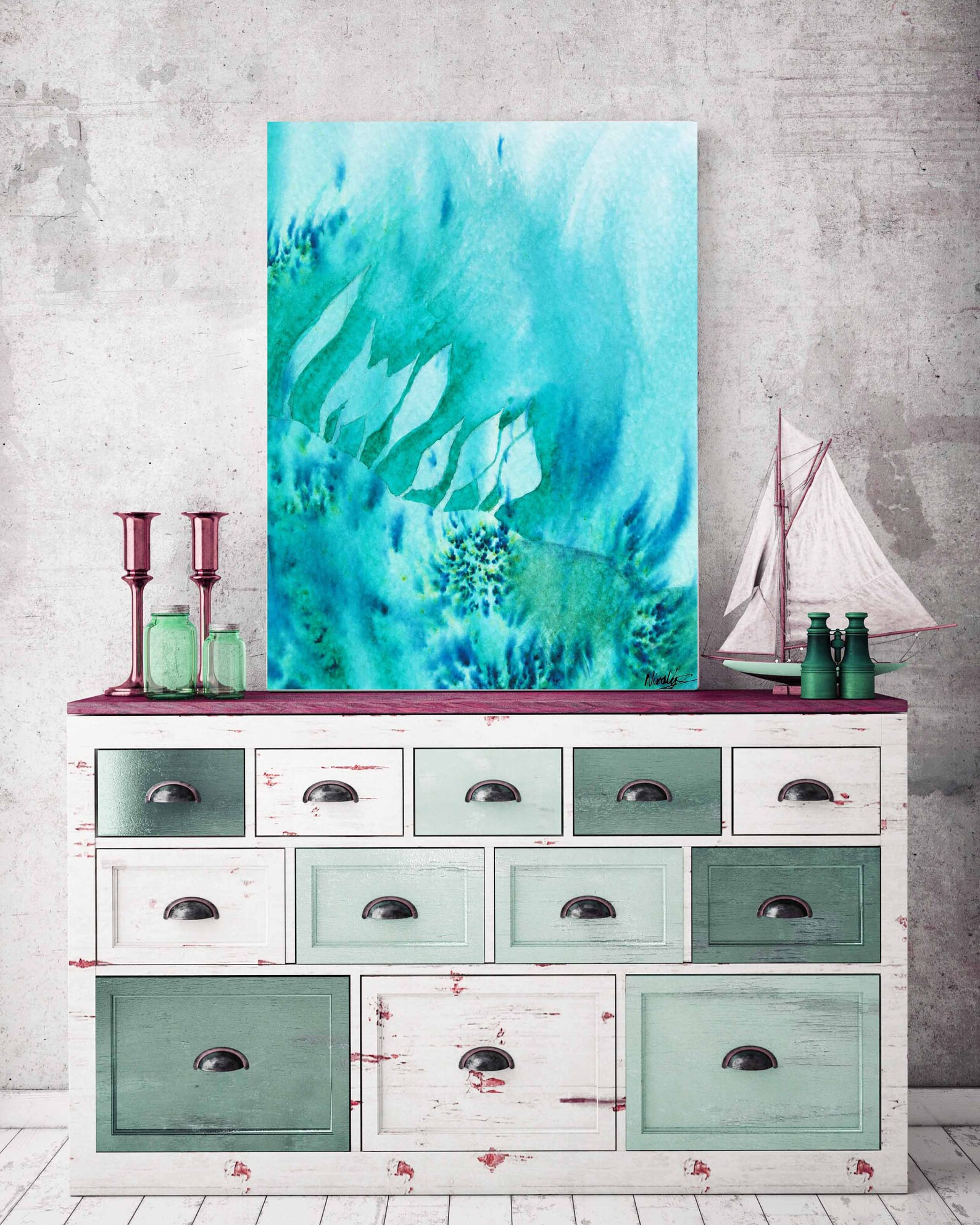 Teal Wall Art Home Decor Watercolor Wall Decor Teal Watercolor Etsy UK