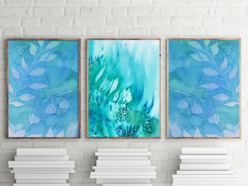 Teal Wall Art Home Decor Watercolor Wall Decor Teal Watercolor Etsy UK