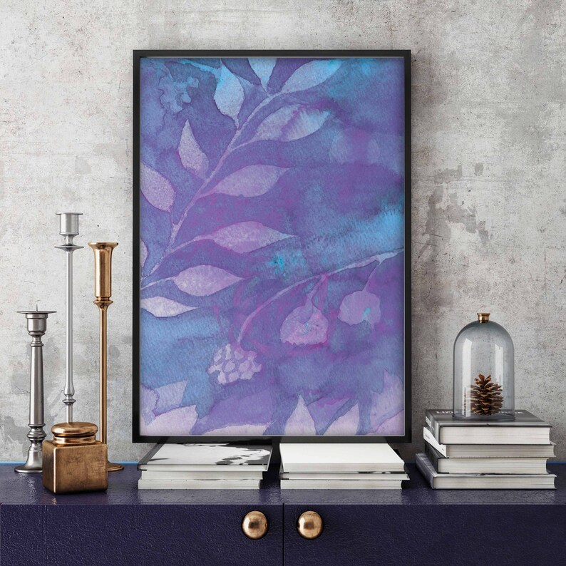 Purple Wall Art Set of 3 Abstract Watercolor Modern Wall Art Etsy