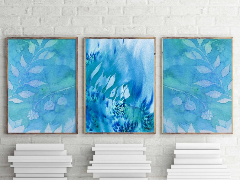 Teal Wall Art Home Decor Watercolor Wall Decor Teal Watercolor Prints
