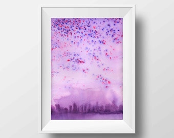 housewarming gift purple wall art, abstract watercolor, purple print, purple home decor, purple art, wall decor aurora print