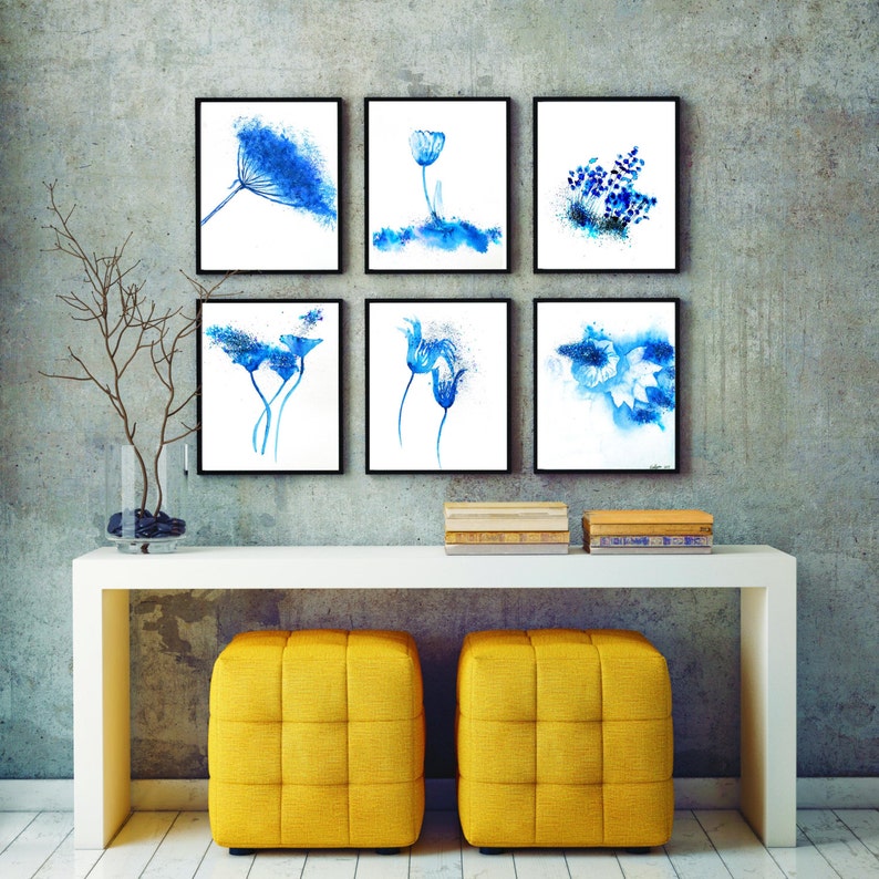 Abstract Watercolor set of 6 prints, wall art, flower watercolor painting, abstract watercolor prints FREE SHIPPING image 1