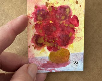 Original Watercolor Small Miniature Painting Collectible ACEO  "Vase of Flowers #65" by Laurel Jeninga