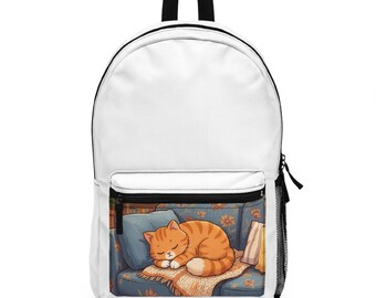 Sleeping Orange Tabby Cat Backpack | Cozy Cat Illustration