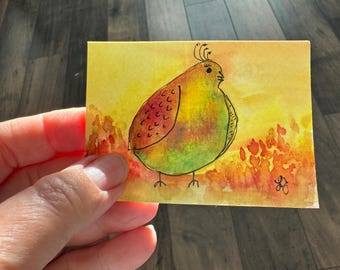 Original Watercolor ACEO Collectible Miniature Painting  "Bird #1"  by artist Laurel Jeninga