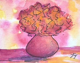Miniature Watercolor Original Painting ACEO Collectible by artist Laurel Jeninga "Vase of Flowers #62"