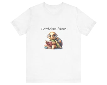 Tortoise Mom Reading Graphic Tee | Whimsical Shelled Companion Shirt
